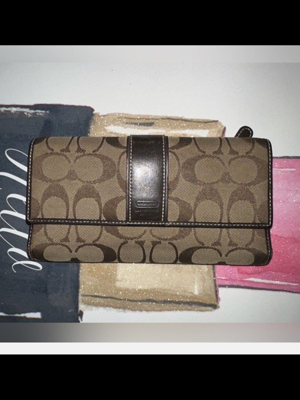 Coach Brown Signature Canvas Fold-Over Wallet